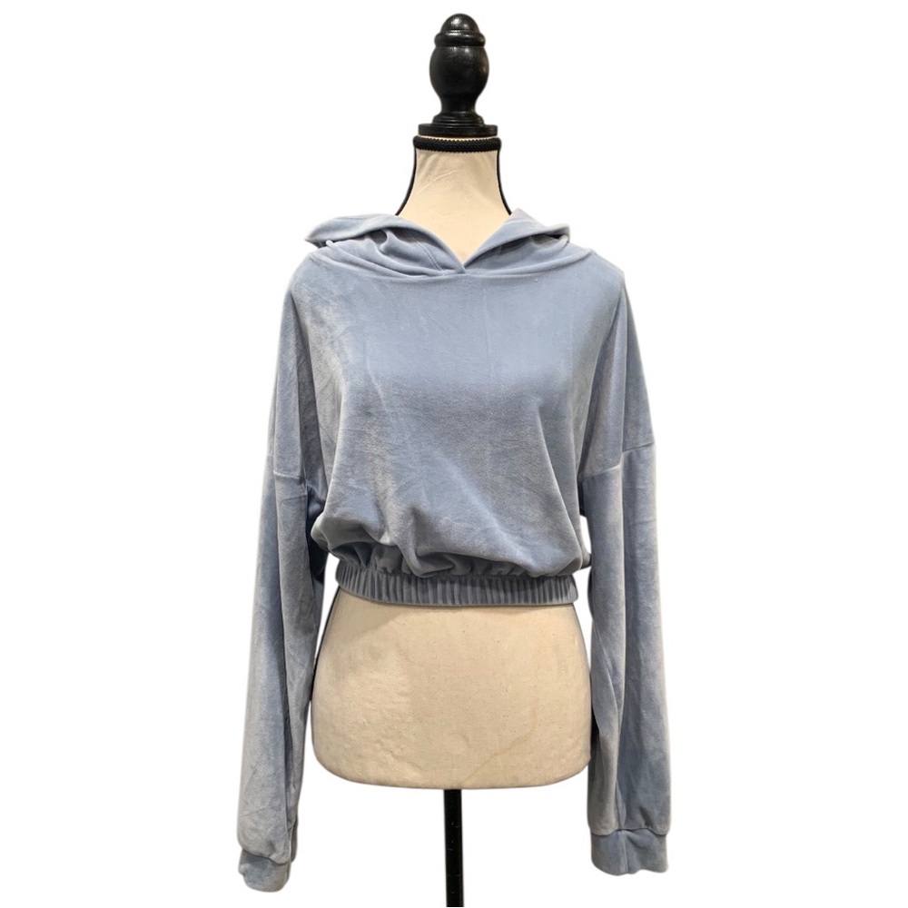 Iris Light Blue cropped Velvet Hoodie